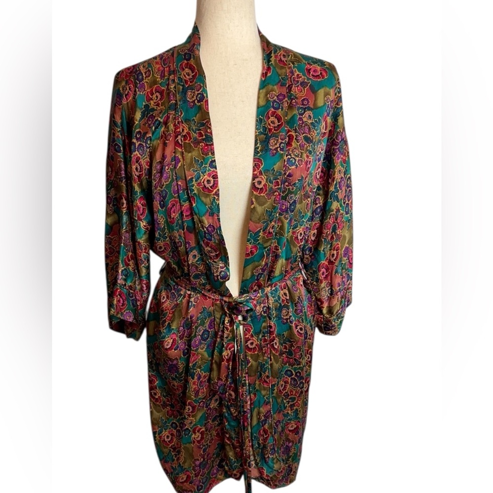 VTG Victoria Secret silk floral silk short robe feminine romantic gold label